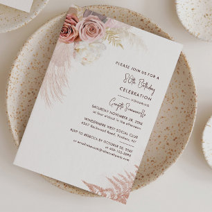 Pampas Grass Floral 80e anniversaire Invitation