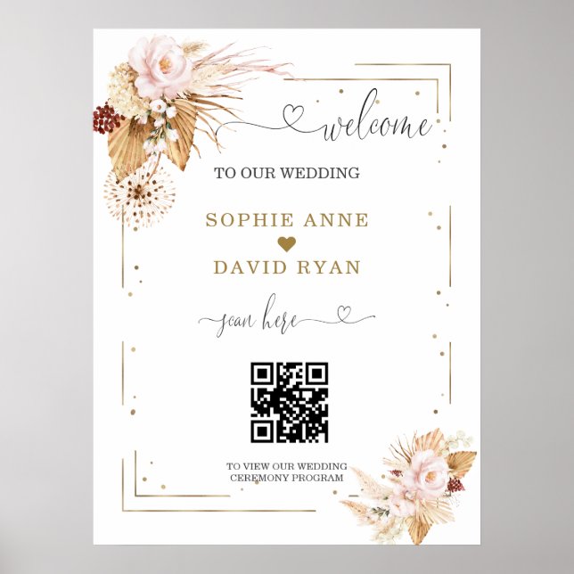 Pampas Grass Floral QR Code Mariage Affiche de bie (Devant)