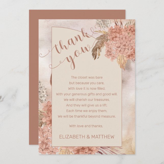 Pampas Grass | Hydrangeas Baby shower Merci (Devant / Derrière)