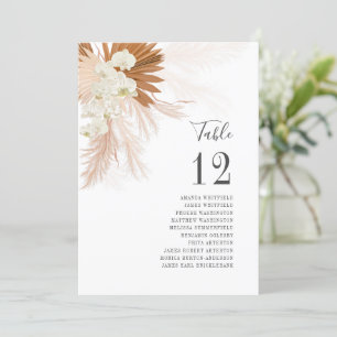 Pampas Grass Numéro de table Mariage Réception