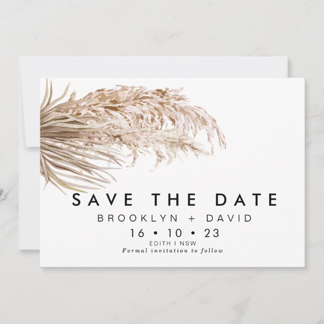 Pampas Grass Palm Wedding Enregistrer La Carte Dat (Devant)
