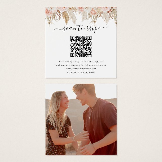 Pampas Grass QR Code photo Mariage carte RSVP (Devant & derrière)