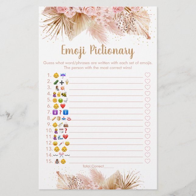 Pampas Grass rose Floral Emoji jeu Pictionary (Devant)