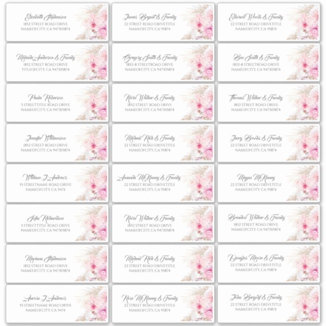 Pampas Grass rose Floral Nom d'hôte Étiquettes de  (Devant)