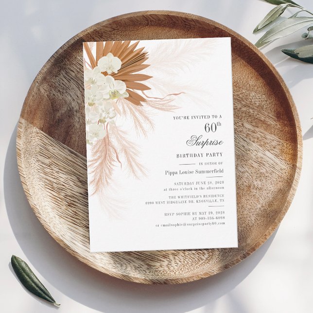 Pampas Grass Script 60e anniversaire Surprise Part (Pampas Grass 60th Birthday Party Invitation)