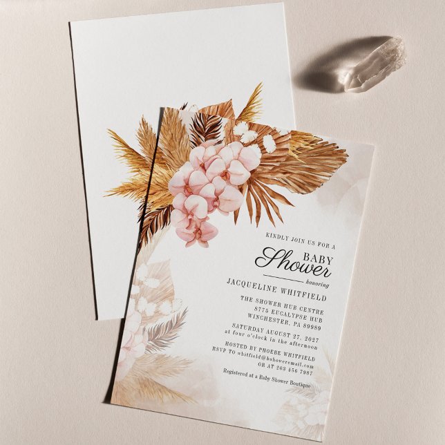 Pampas Grass Terracotta Baby shower Invitation (Pink Floral Pampas Grass Baby Shower Invitation)