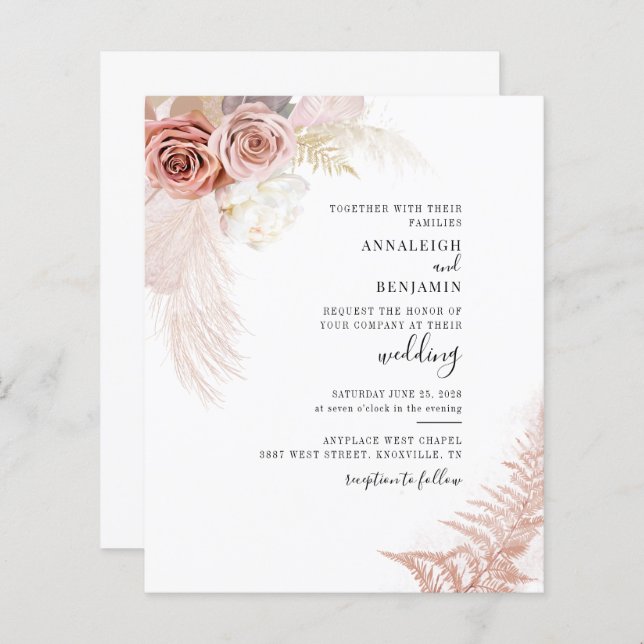 Pampas Grass Terracotta Chic Faire-part de mariage (Devant / Derrière)