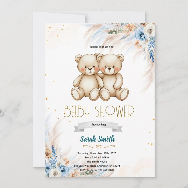 Pampas Grass twins bear invitation (Devant)
