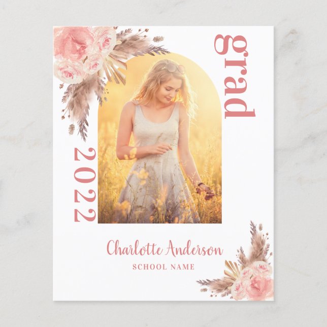 Pampas herbe blush budget graduation faire-part (Devant)