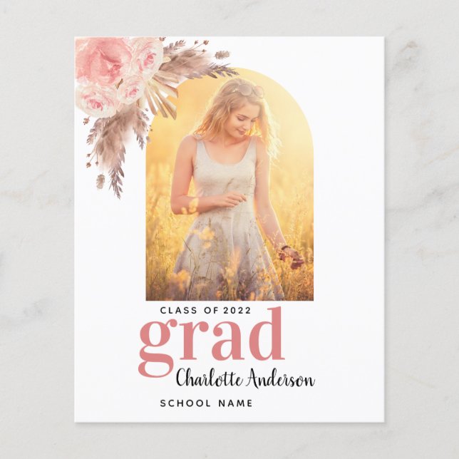 Pampas herbe blush graduation carte faire-part (Devant)