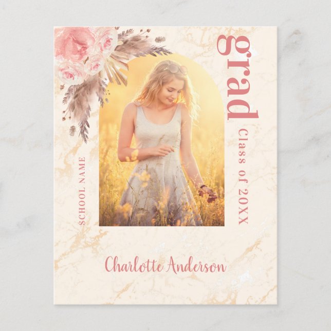 Pampas herbe blush graduation carte faire-part (Devant)