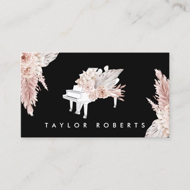pampas herbe boho fleurs piano carte de visite (Devant)