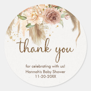 Pampas herbe boho rose baby shower autocollants