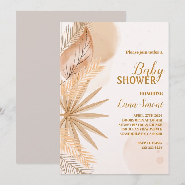 pampas herbe douche bébé invitations (Devant / Derrière)