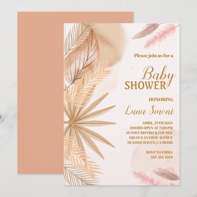 pampas herbe douche bébé invitations (Devant / Derrière)