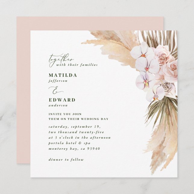 Pampas herbe palm séché botanique rose rose rustiq (Devant / Derrière)