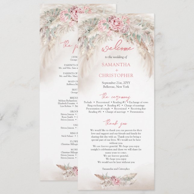 Pampas minimaliste et programme de couronne rose p (Devant / Derrière)