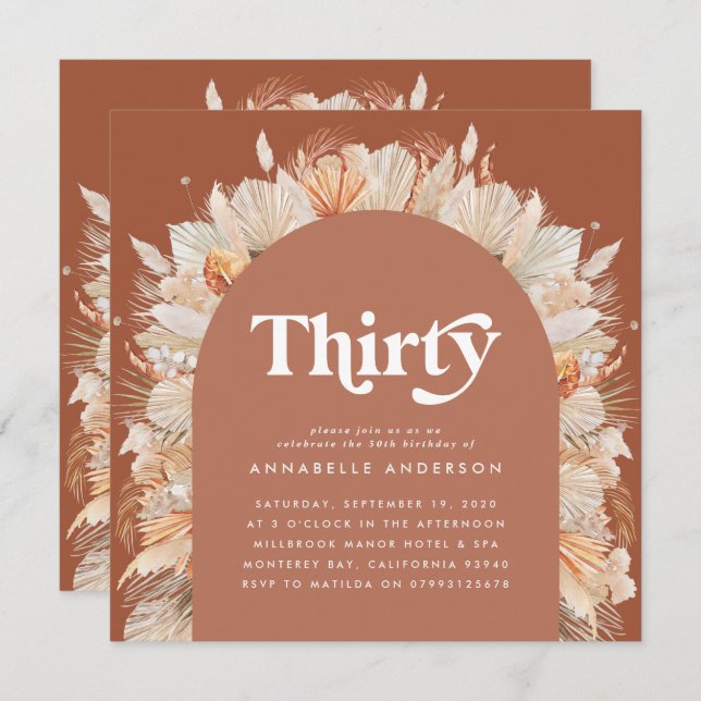 Pampas moderne herbe terre cuite photo 30e anniver (Devant / Derrière)