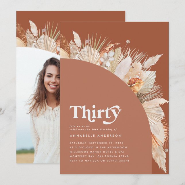 Pampas moderne herbe terre cuite photo 30e anniver (Devant / Derrière)