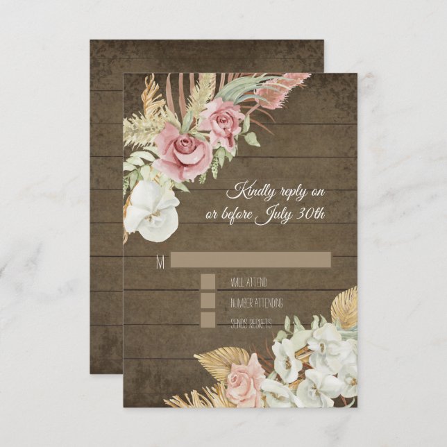 Pampas Palm Rose Wreath Rustique Foliting RSVP (Devant / Derrière)