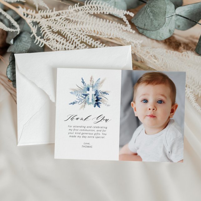 pampas première communion photo carte de remerciem (Créateur téléchargé)