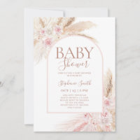 Pampas Rose Arch Baby shower Invitation fille