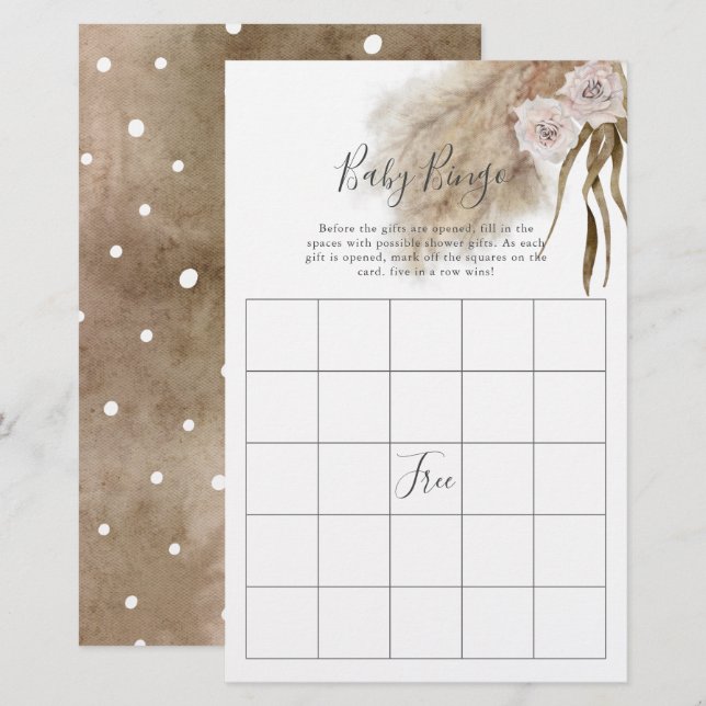 Pampas Rose Baby shower Grass Bingo Jeu (Devant / Derrière)