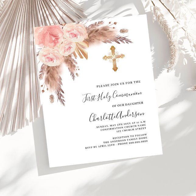 Pampas rose budget or première communion invitatio (Créateur téléchargé)