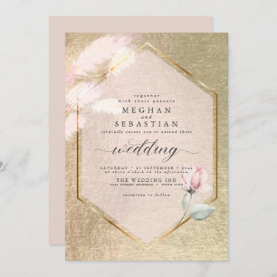 Pampas Rose en or noir Grass Floral Invitation
