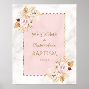 Pampas rose Floral Affiche de bienvenue de Baptême