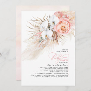 Pampas Rose Floral Baby shower Grass Invitation