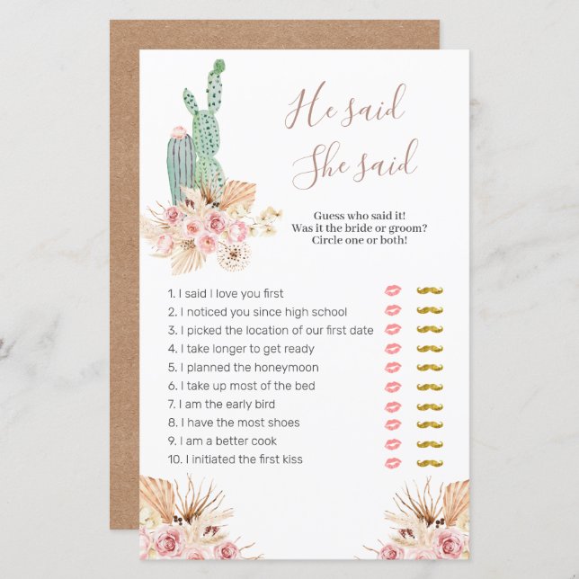 Pampas rose Floral Gris Il a dit Elle a dit Jeux (Devant / Derrière)