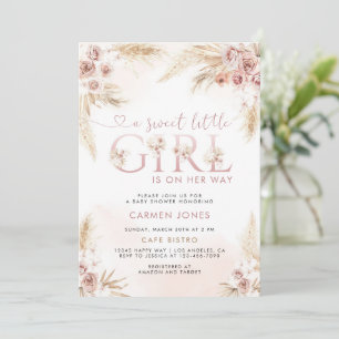 Pampas Rose Grass Boho Girl Baby shower Invitation