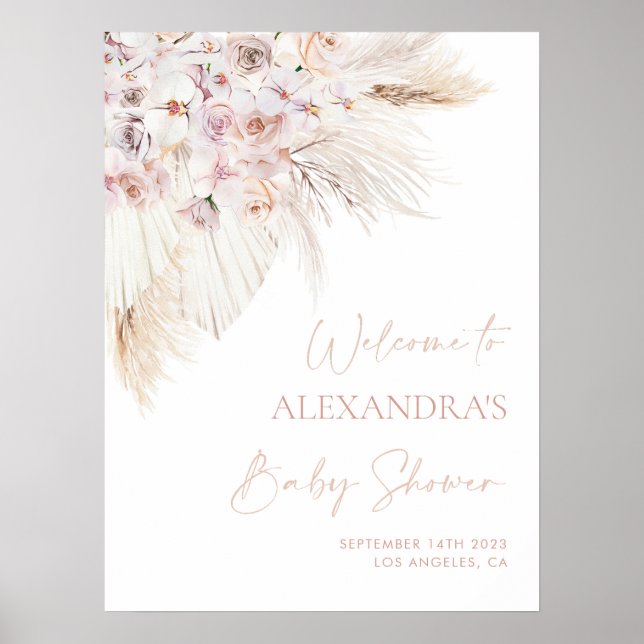 Pampas rose Grass Girl Baby shower Affiche de bien (Devant)