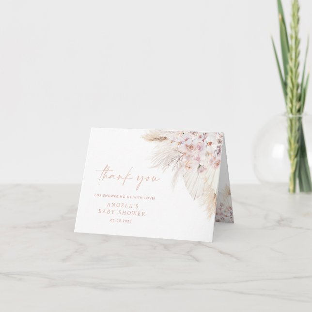 Pampas rose Grass Girl Baby shower Carte de remerc (Devant)