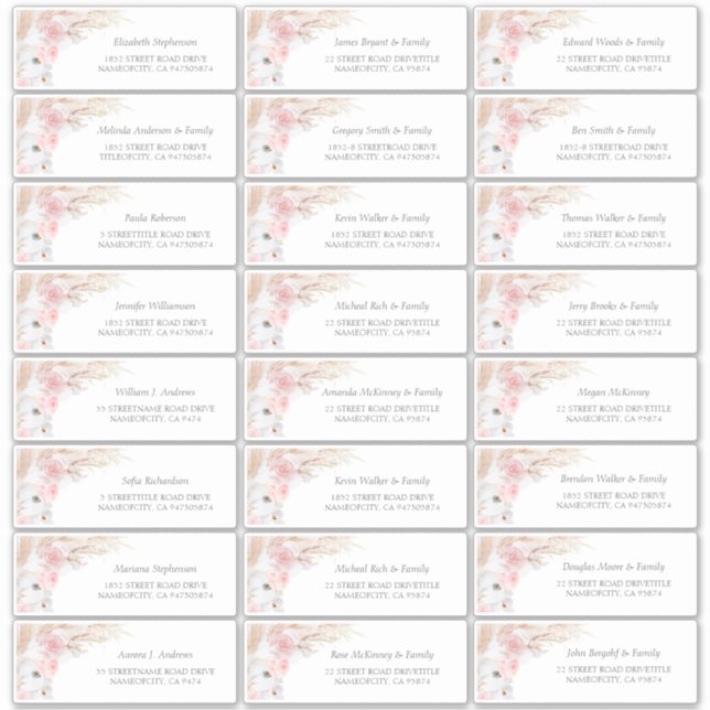 Pampas rose Grass Nom d'invité Étiquette de adress (Devant)