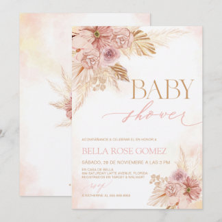 Pampas rose pâle Baby shower espagnol Invitation