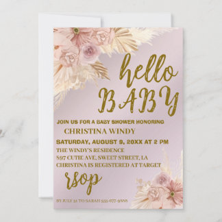 Pampas rose pâle Baby shower Invitations Invitatio