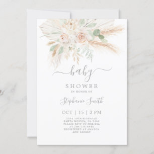 Pampas Sage Baby shower Floral Invitation