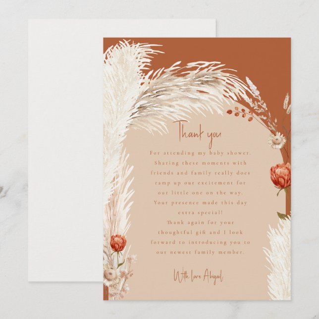 Pampas Terracotta Baby shower Merci (Devant / Derrière)