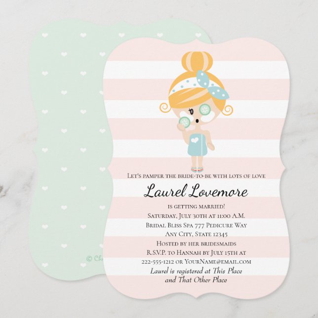 Pamper la mariée Shower Invitations Spa Day Blonde (Devant / Derrière)