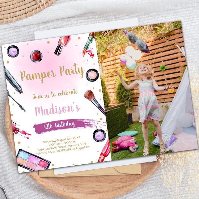 Pamper Party Anniversaire Invitations avec photo (Pamper Party Birthday Invitations with photo)