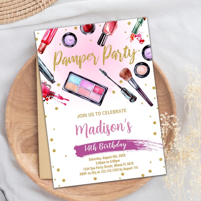 Pamper rose blanc Invitations d'anniversaire (Pink White Pamper Party Birthday Invitations)