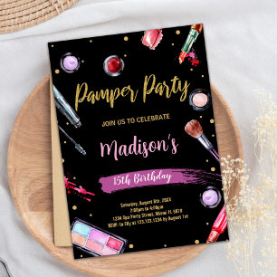 Pamper rose noir Invitations Anniversaire