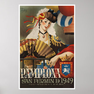 Pamplona Travel Poster 1949 Print Run Of The Bulls