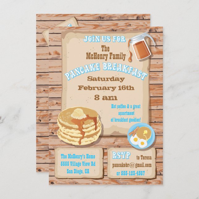 Pancake Breakfast Party Invitations (Devant / Derrière)