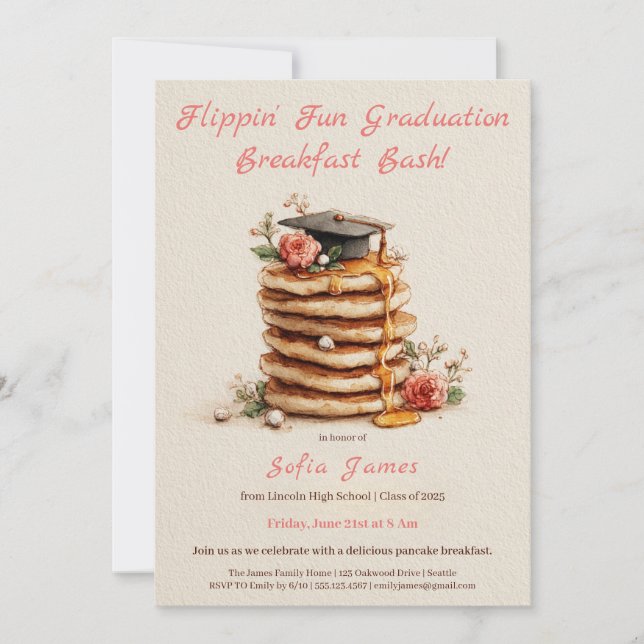 Pancake Brunch Graduation Celebration Invitation (Devant)