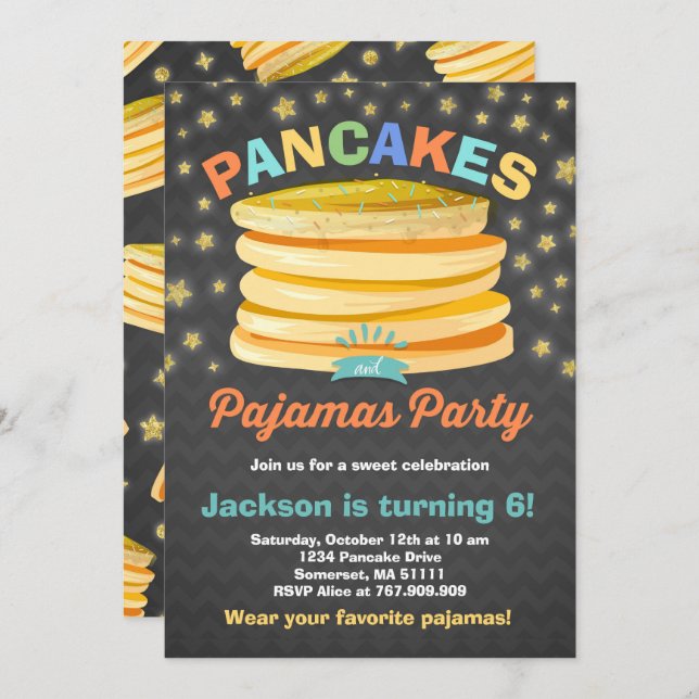 Pancake et pyjamas Anniversaire Invitation PJ's Pa (Devant / Derrière)