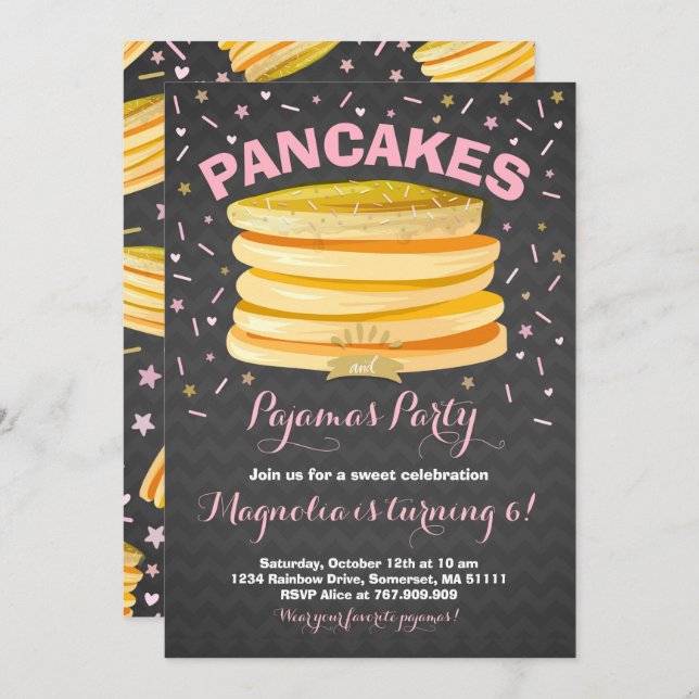 Pancake et pyjamas Anniversaire Invitation PJ's Pa (Devant / Derrière)