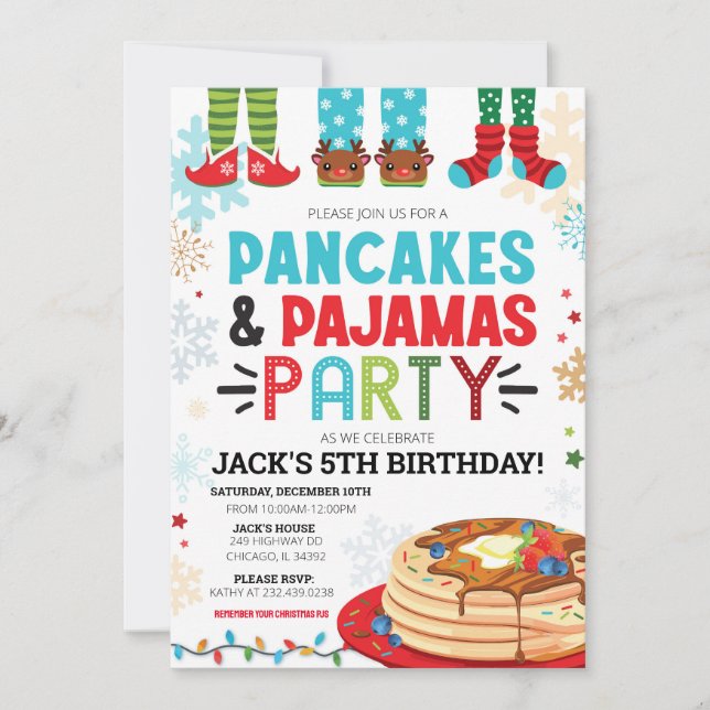 Pancake et Pyjamas Anniversaire Invitation Vacance (Devant)